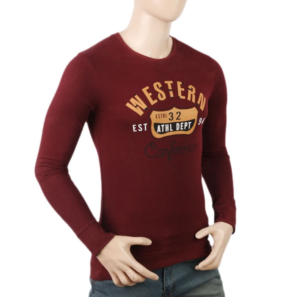 Men's Round Neck Printed T-Shirt - Maroon, Men, T-Shirts And Polos, Chase Value, Chase Value