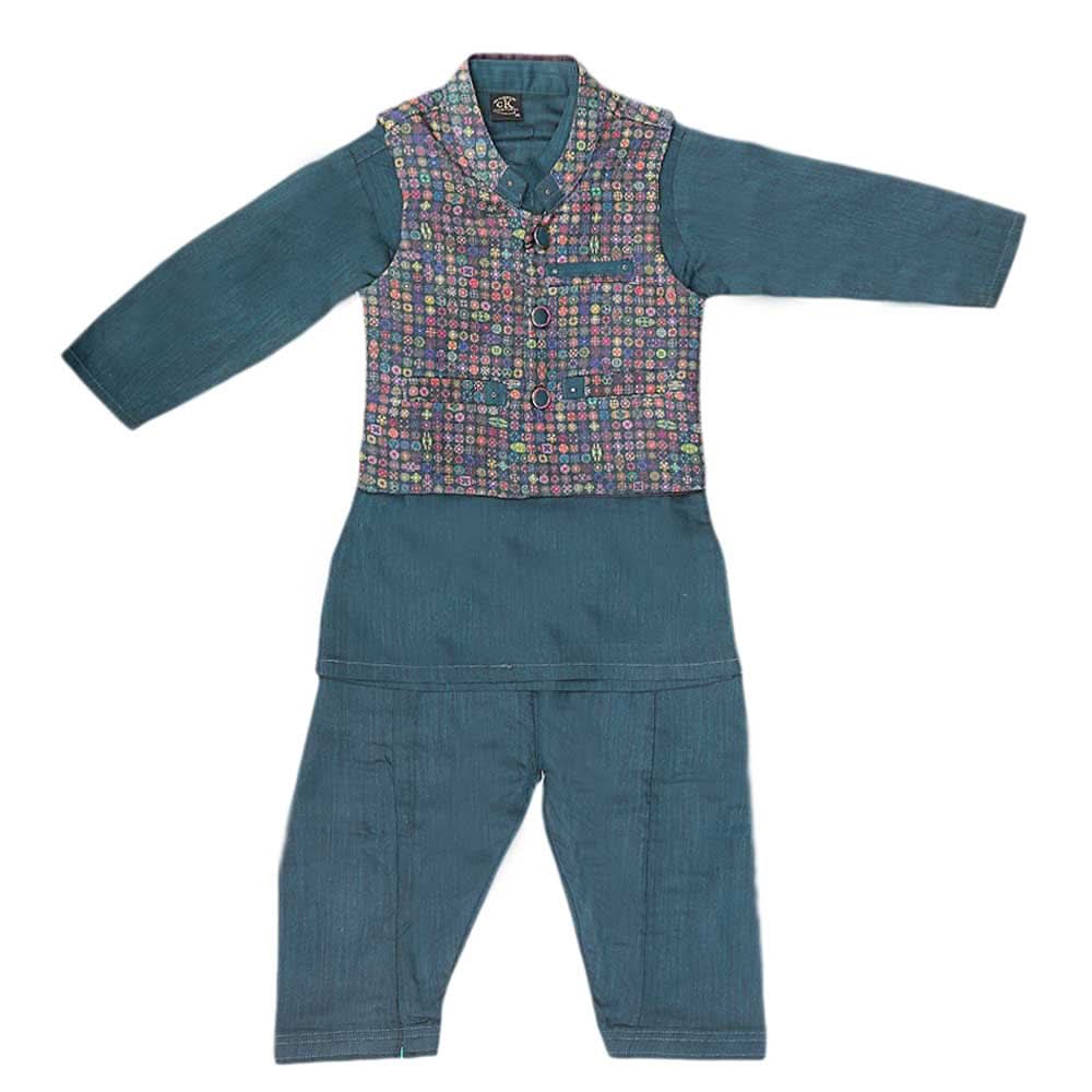 Boys Waistcoat Suit - Steel Green, Kids, Boys Shalwar Kameez, Chase Value, Chase Value
