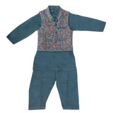 Boys Waistcoat Suit - Steel Green, Kids, Boys Shalwar Kameez, Chase Value, Chase Value