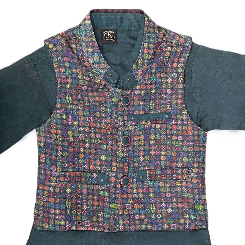 Boys Waistcoat Suit - Steel Green, Kids, Boys Shalwar Kameez, Chase Value, Chase Value