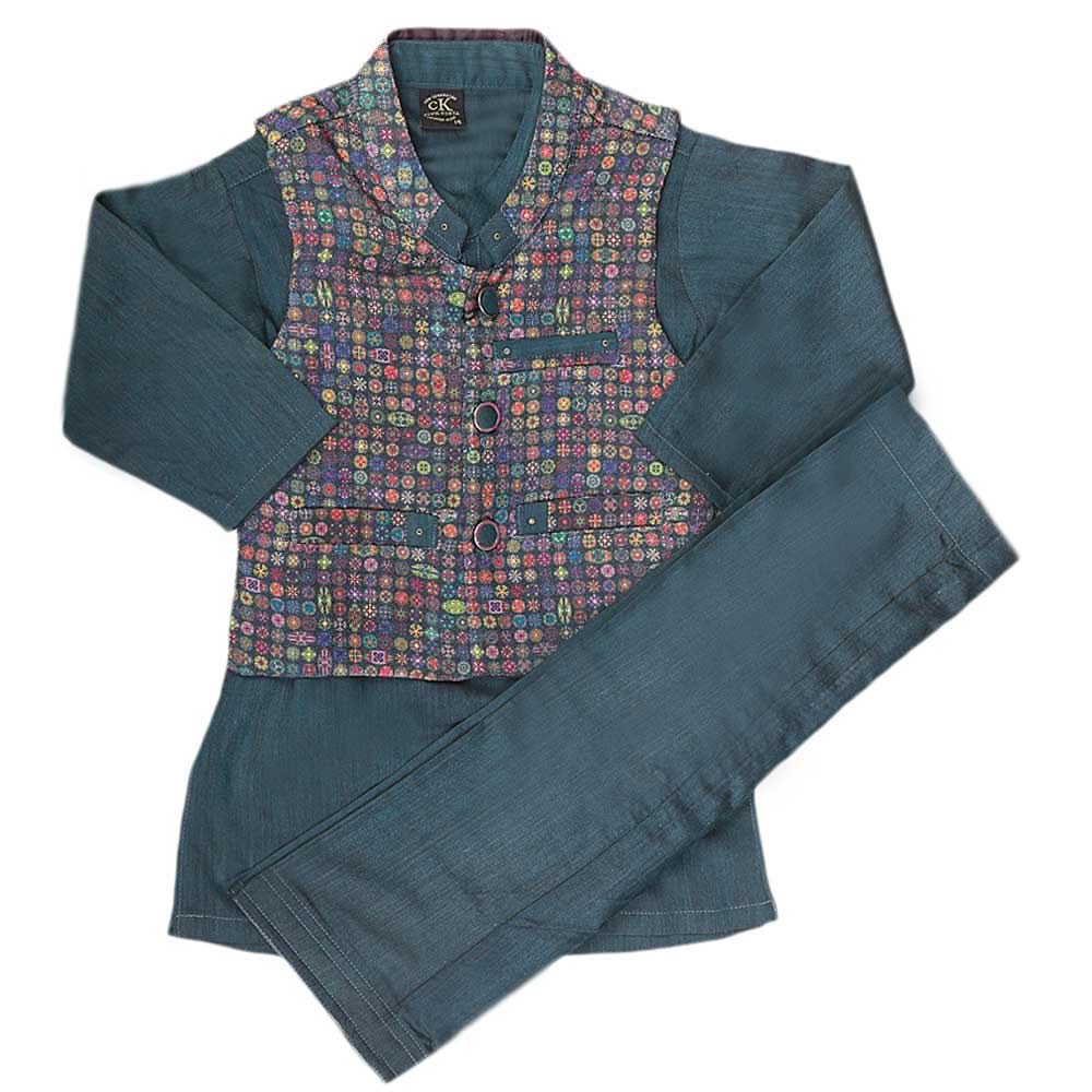 Boys Waistcoat Suit - Steel Green, Kids, Boys Shalwar Kameez, Chase Value, Chase Value