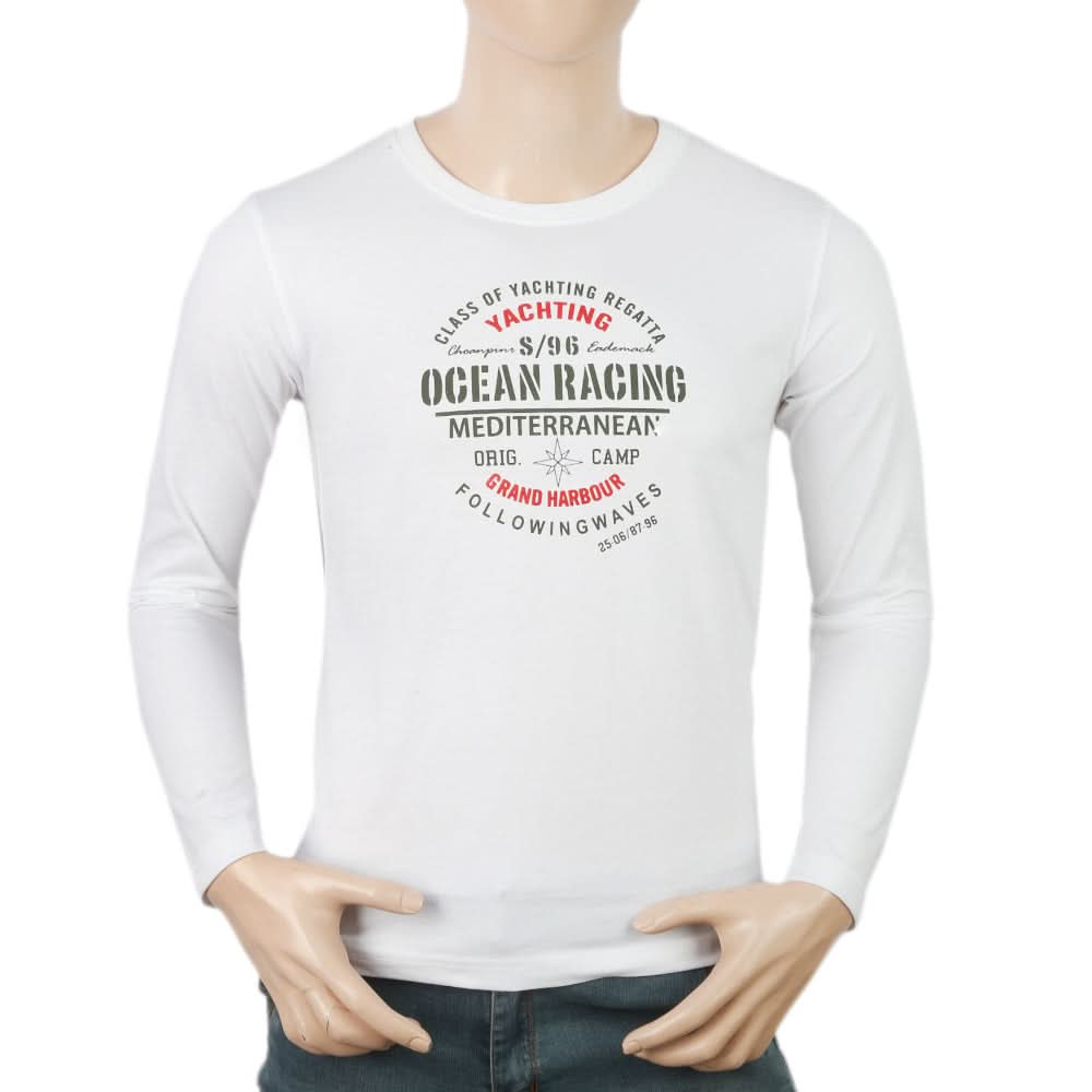 Men's Full Sleeves Lycra Printed T-Shirt - White, Men, T-Shirts And Polos, Chase Value, Chase Value