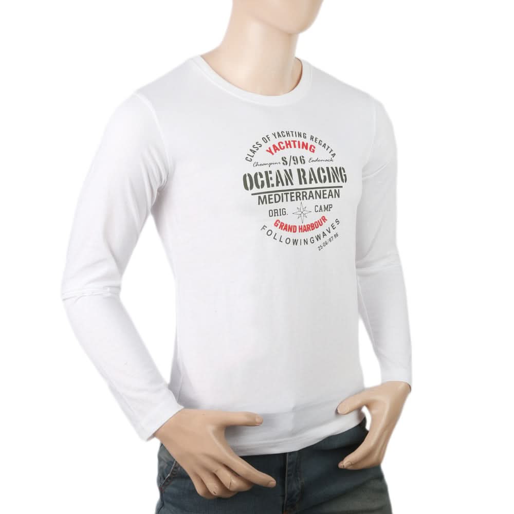 Men's Full Sleeves Lycra Printed T-Shirt - White, Men, T-Shirts And Polos, Chase Value, Chase Value