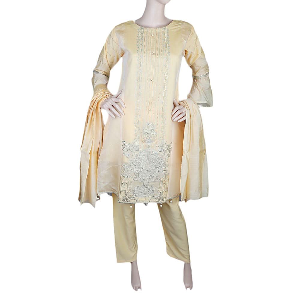 Women's Fancy 3 Piece Suit - Golden, Women, Shalwar Suits, Chase Value, Chase Value