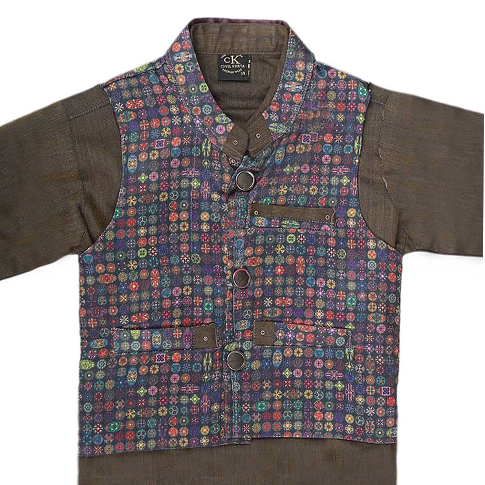Boys Waistcoat Suit - Olive Green, Kids, Boys Shalwar Kameez, Chase Value, Chase Value