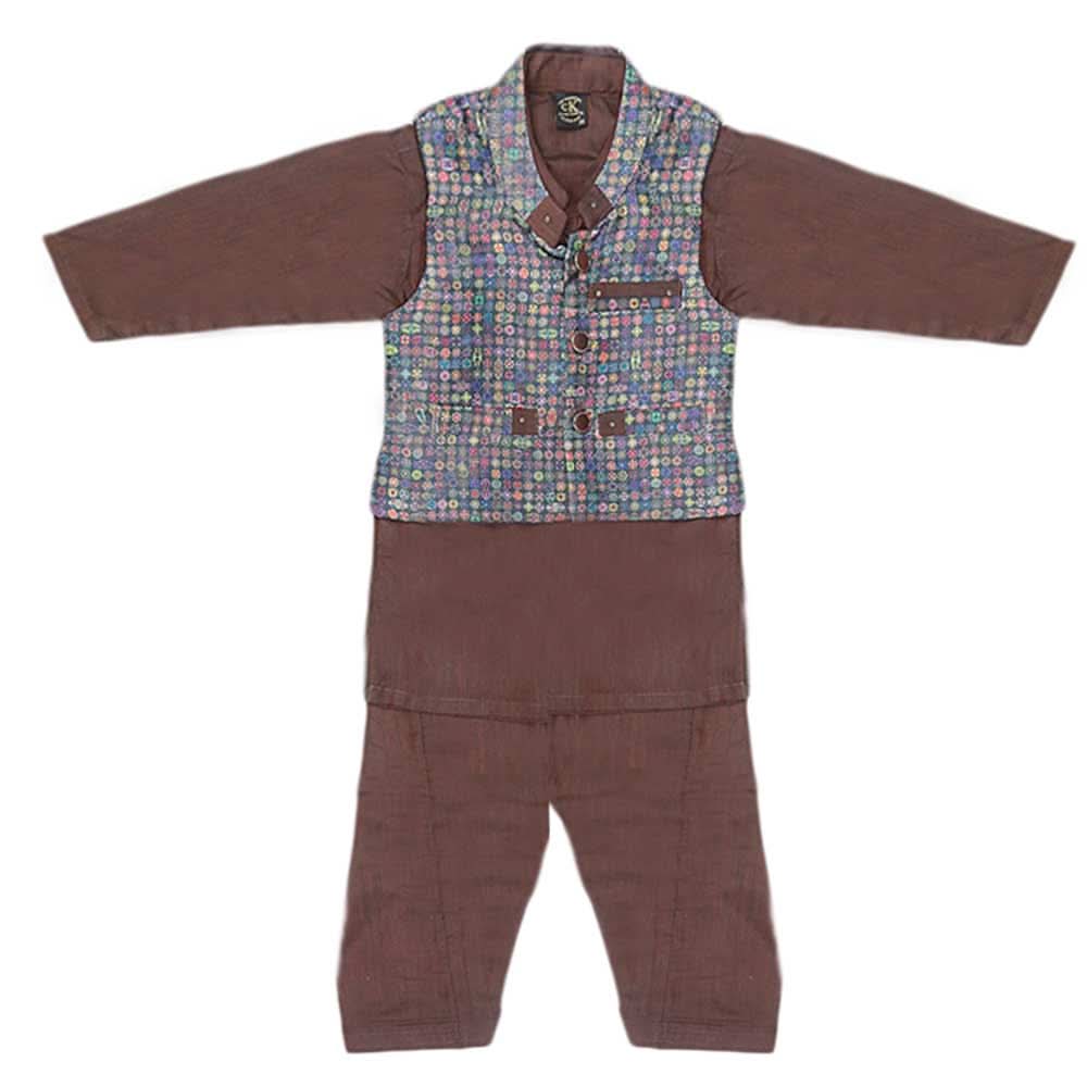 Boys Waistcoat Suit - Dark Brown, Kids, Boys Shalwar Kameez, Chase Value, Chase Value
