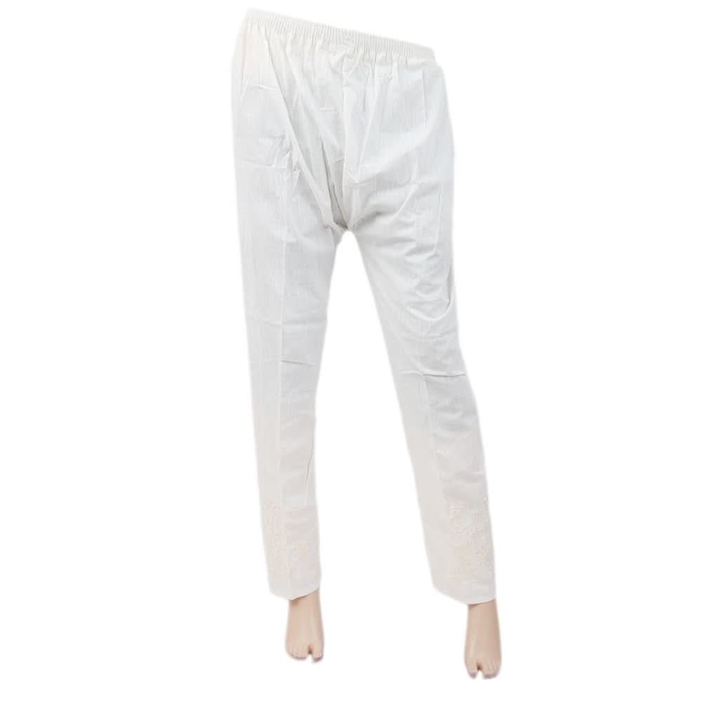Women's Bottom Embroidered Trouser - Off White, Women, Pants & Tights, Chase Value, Chase Value