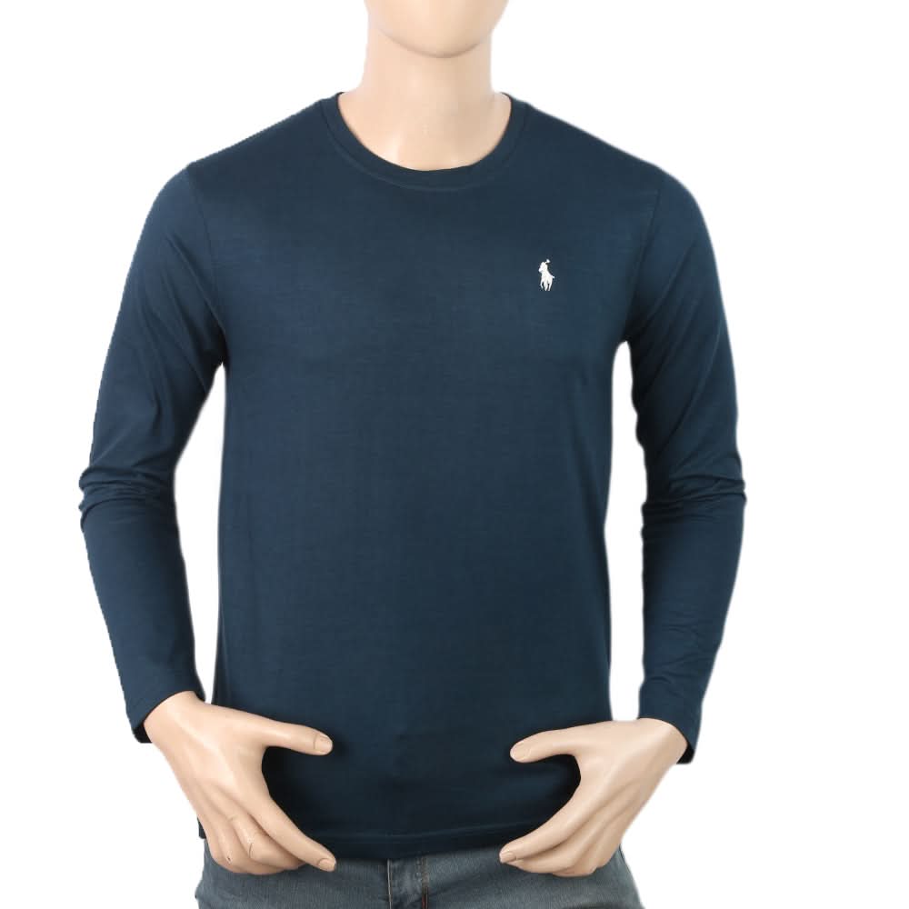 Men's Full Sleeves Logo T-Shirt - Steel Blue, Men, T-Shirts And Polos, Chase Value, Chase Value