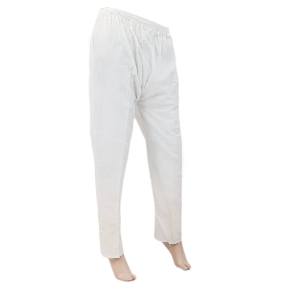 Women's Bottom Embroidered Trouser - Off White, Women, Pants & Tights, Chase Value, Chase Value