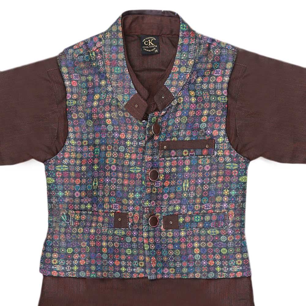 Boys Waistcoat Suit - Dark Brown, Kids, Boys Shalwar Kameez, Chase Value, Chase Value