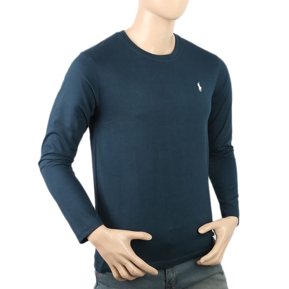 Men's Full Sleeves Logo T-Shirt - Steel Blue, Men, T-Shirts And Polos, Chase Value, Chase Value