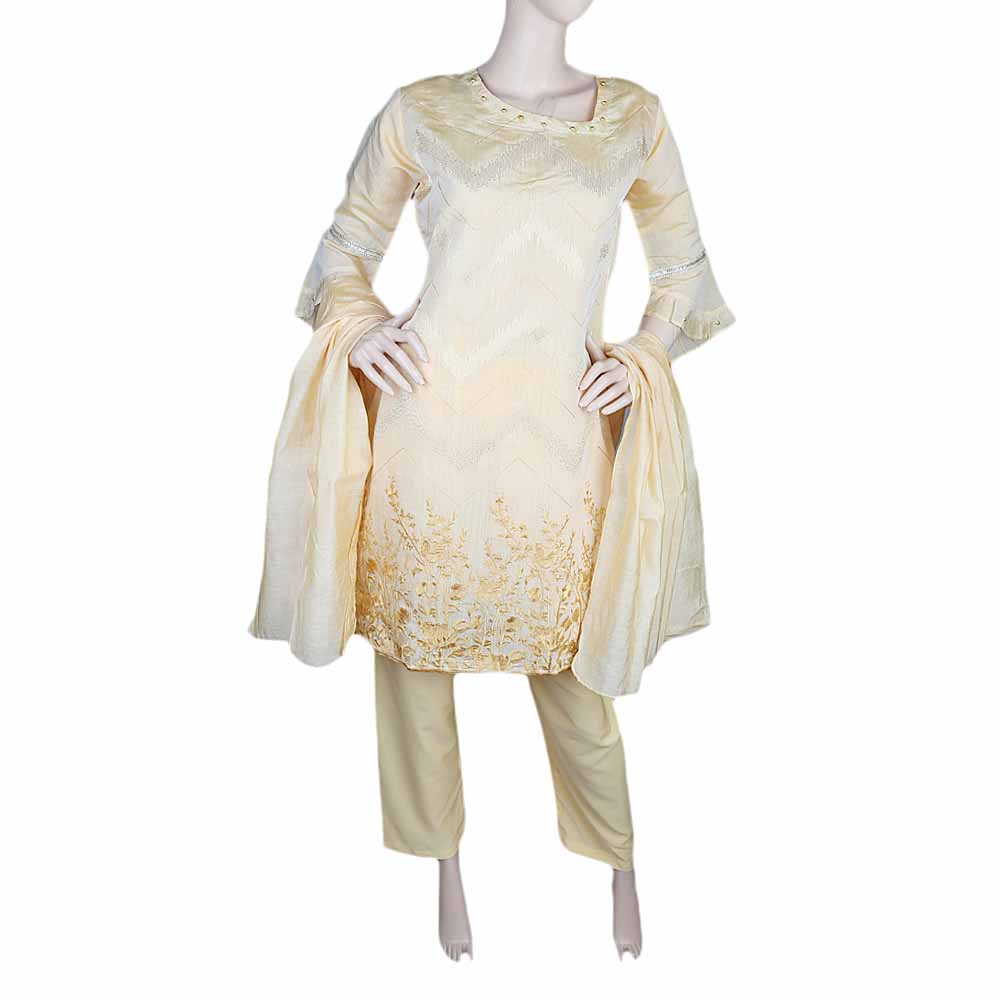 Women's Fancy 3 Piece Suit - Golden, Women, Shalwar Suits, Chase Value, Chase Value