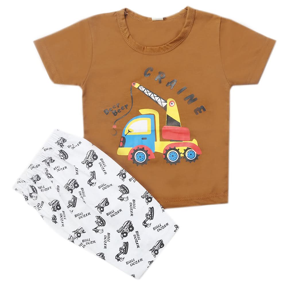 Boys Half Sleeves Short Suit - Dark Brown, Kids, Boys Sets And Suits, Chase Value, Chase Value