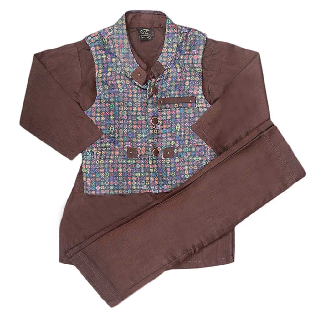 Boys Waistcoat Suit - Dark Brown, Kids, Boys Shalwar Kameez, Chase Value, Chase Value