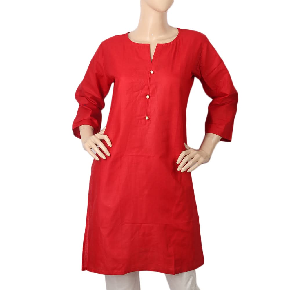 Women's Basic Plain Kurti - Red, Women, Ready Kurtis, Chase Value, Chase Value