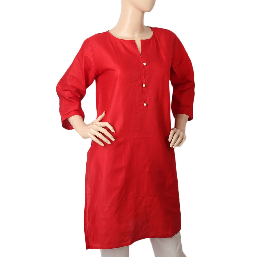 Women's Basic Plain Kurti - Red, Women, Ready Kurtis, Chase Value, Chase Value