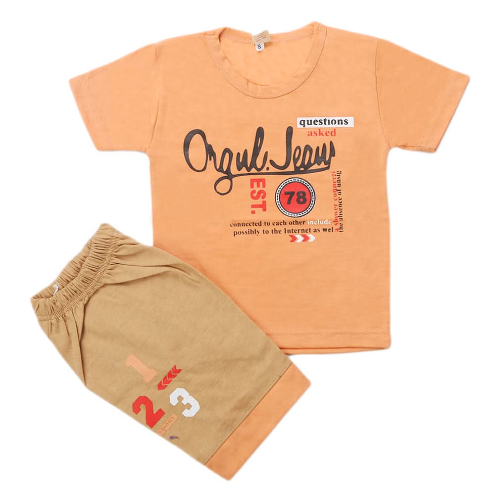 Boys Half Sleeves Short Suit - Peach, Kids, Boys Sets And Suits, Chase Value, Chase Value