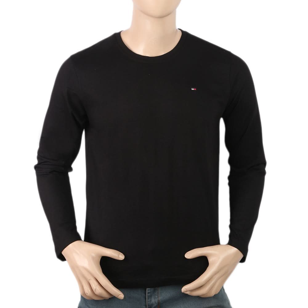 Men's Full Sleeves Logo T-Shirt - Black, Men, T-Shirts And Polos, Chase Value, Chase Value