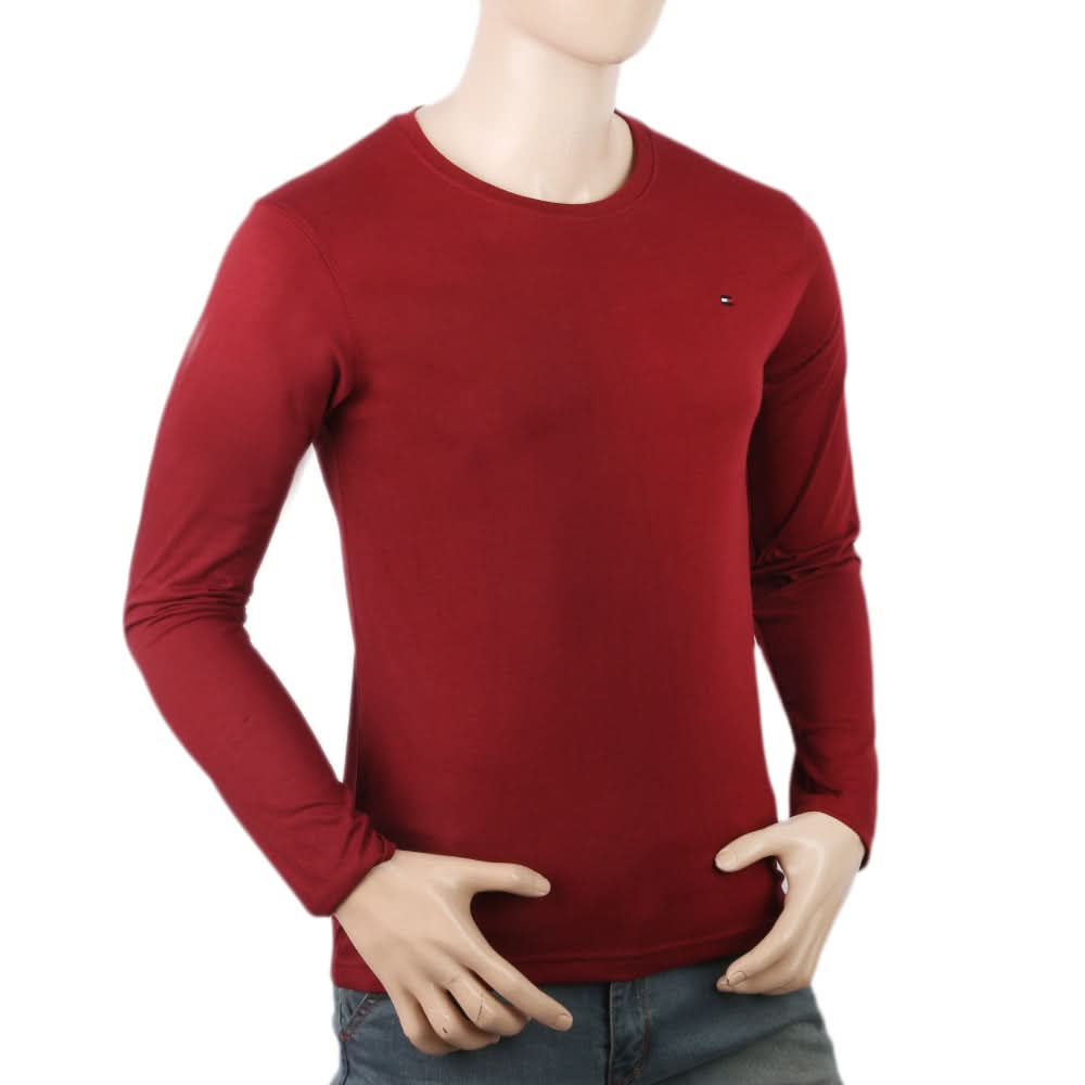 Men's Full Sleeves Logo T-Shirt - Maroon, Men, T-Shirts And Polos, Chase Value, Chase Value