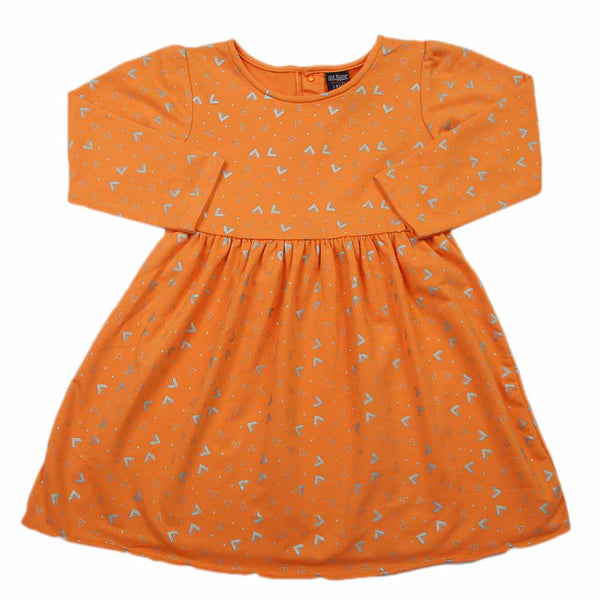 Girls Full Sleeves Frock - Peach, Girls Frocks, Chase Value, Chase Value