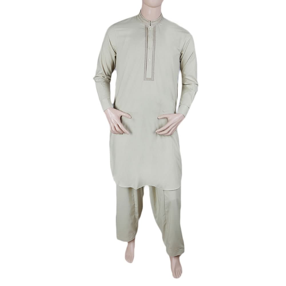 Men's Embroidered Shalwar Kameez Band Collar- Light Green, Men's Fashion, Chase Value, Chase Value