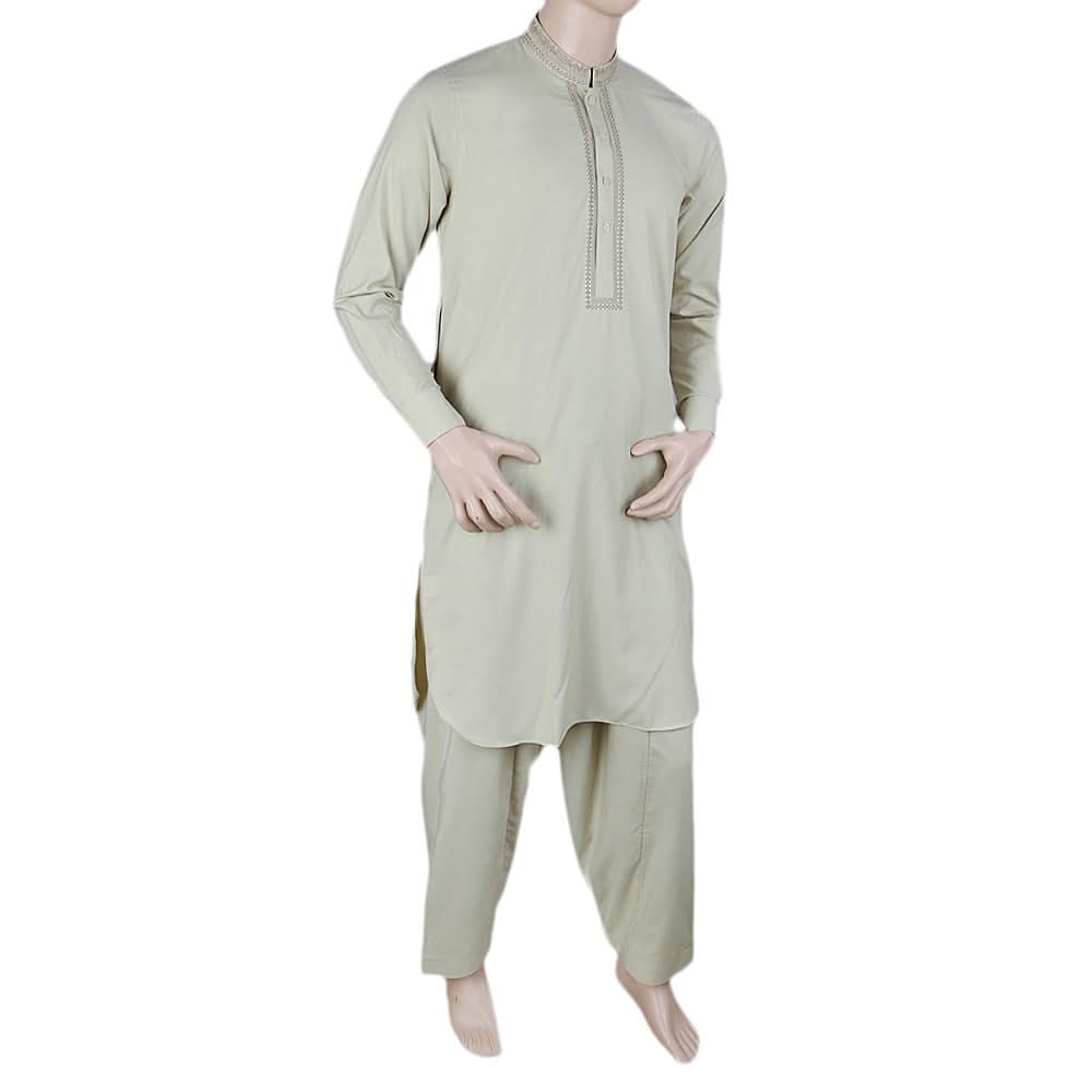 Men's Embroidered Shalwar Kameez Band Collar- Light Green, Men's Fashion, Chase Value, Chase Value