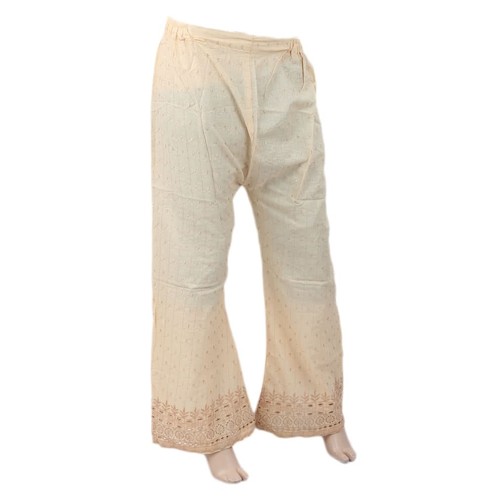 Women's Full Embroidered Bell Bottom Trouser - Beige, Women, Pants & Tights, Chase Value, Chase Value
