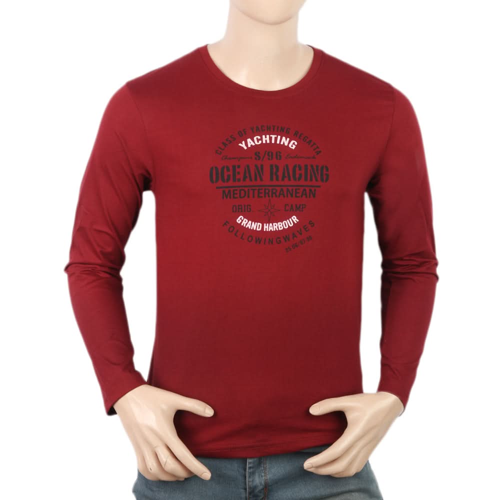 Men's Full Sleeves Lycra Printed T-Shirt - Maroon, Men, T-Shirts And Polos, Chase Value, Chase Value