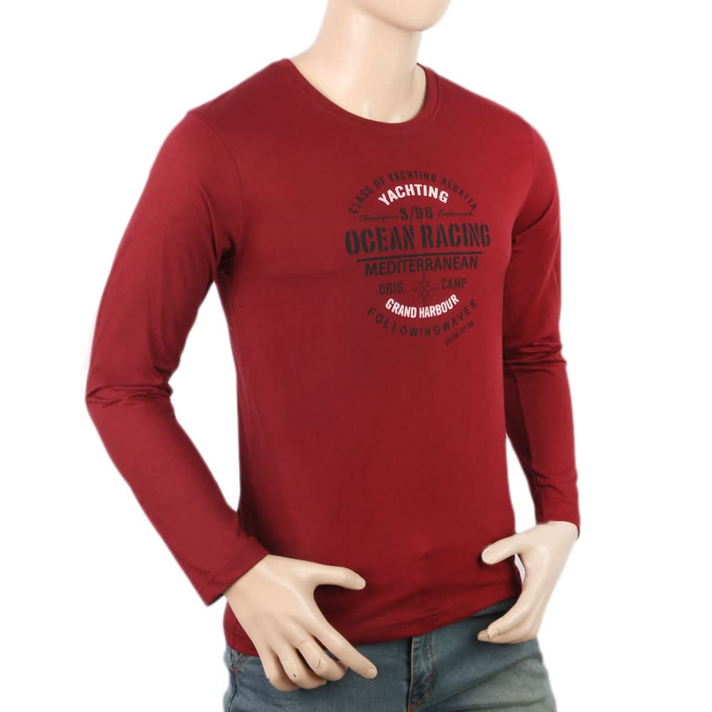 Men's Full Sleeves Lycra Printed T-Shirt - Maroon, Men, T-Shirts And Polos, Chase Value, Chase Value