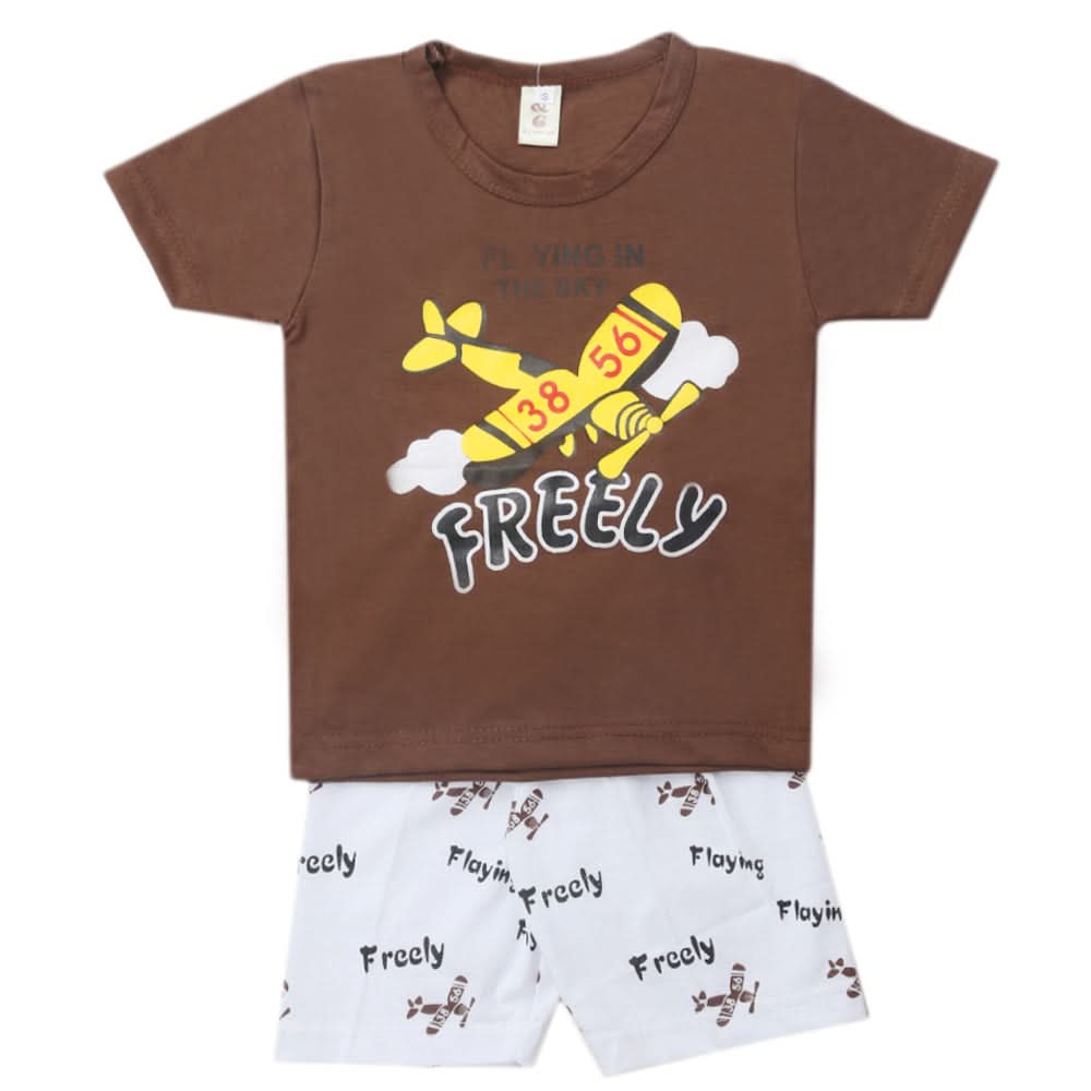 Boys Half Sleeves Short Suit - Dark Brown, Kids, Boys Sets And Suits, Chase Value, Chase Value