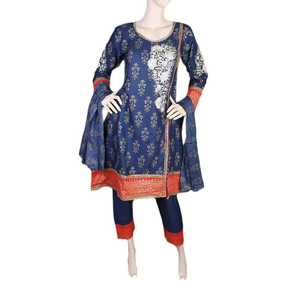 Women's Fancy Embroidered 3 Piece Suit - Navy Blue, Women, Shalwar Suits, Chase Value, Chase Value
