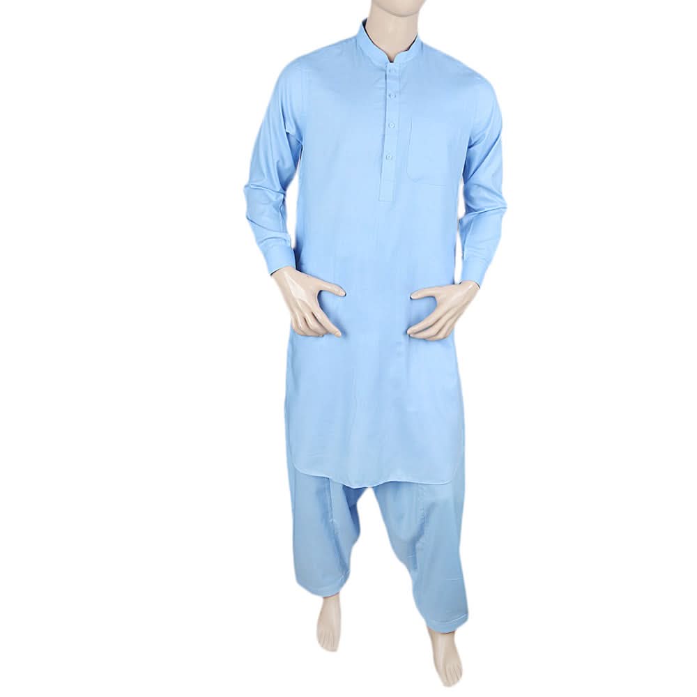 Men's Shalwar Kameez Band Collar -Plain- Blue, Men's Fashion, Chase Value, Chase Value
