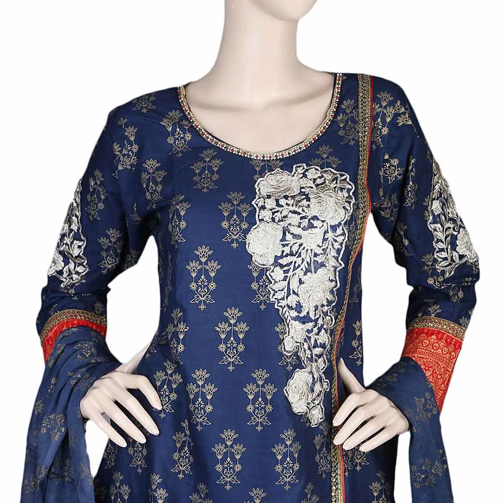 Women's Fancy Embroidered 3 Piece Suit - Navy Blue, Women, Shalwar Suits, Chase Value, Chase Value