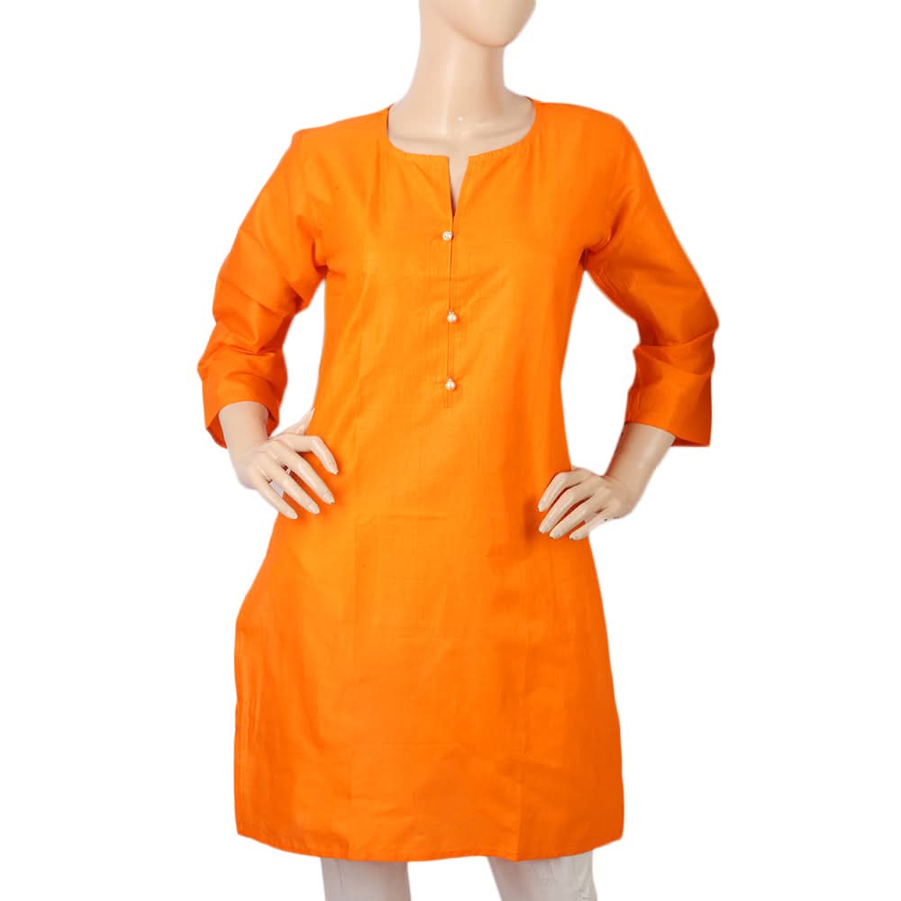 Women's Basic Plain Kurti - Orange, Women, Ready Kurtis, Chase Value, Chase Value
