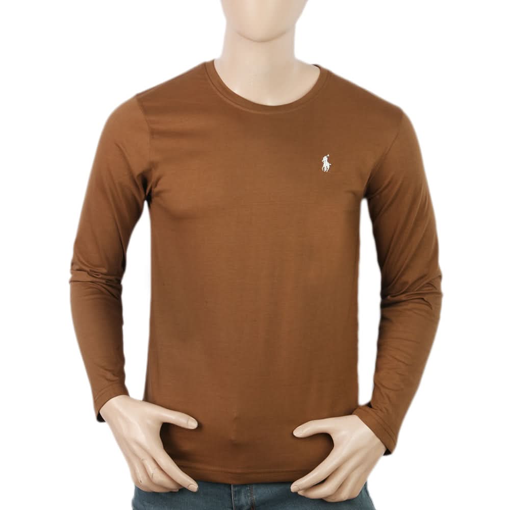 Men's Full Sleeves Logo T-Shirt - Dark Brown, Men, T-Shirts And Polos, Chase Value, Chase Value