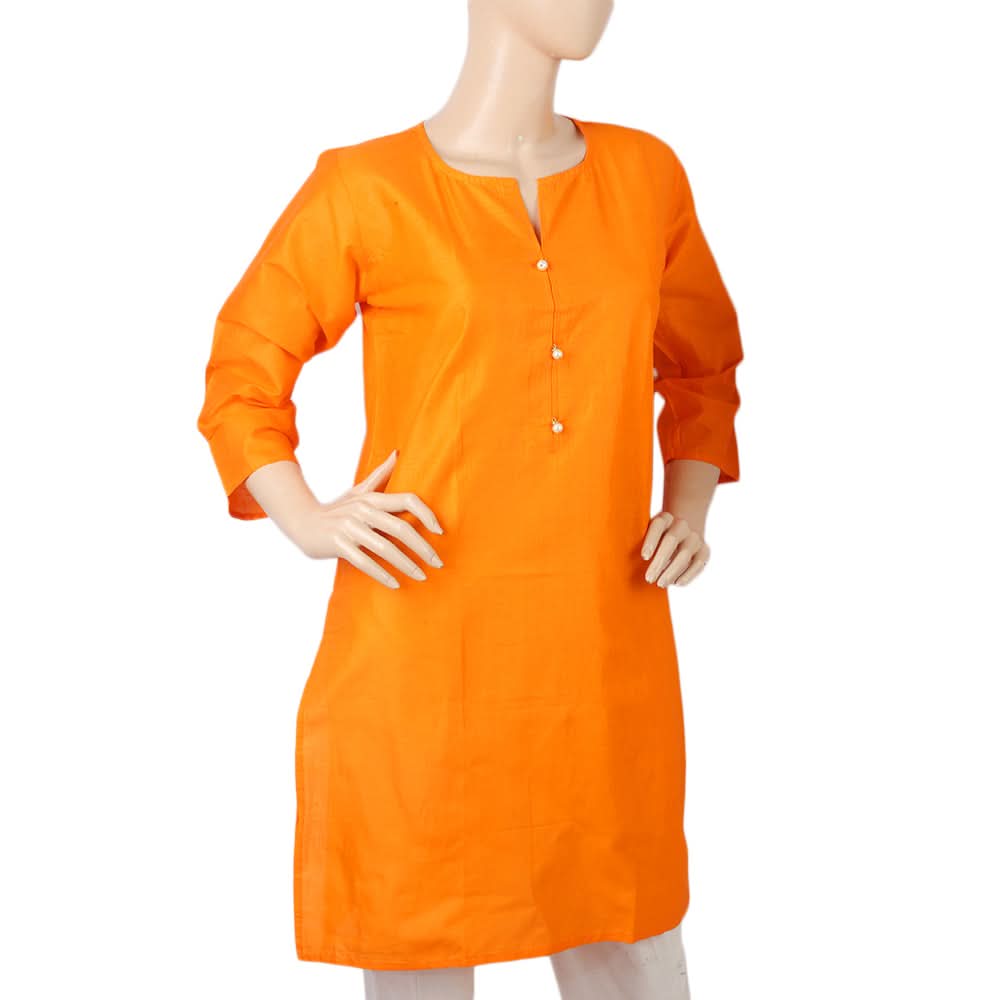 Women's Basic Plain Kurti - Orange, Women, Ready Kurtis, Chase Value, Chase Value