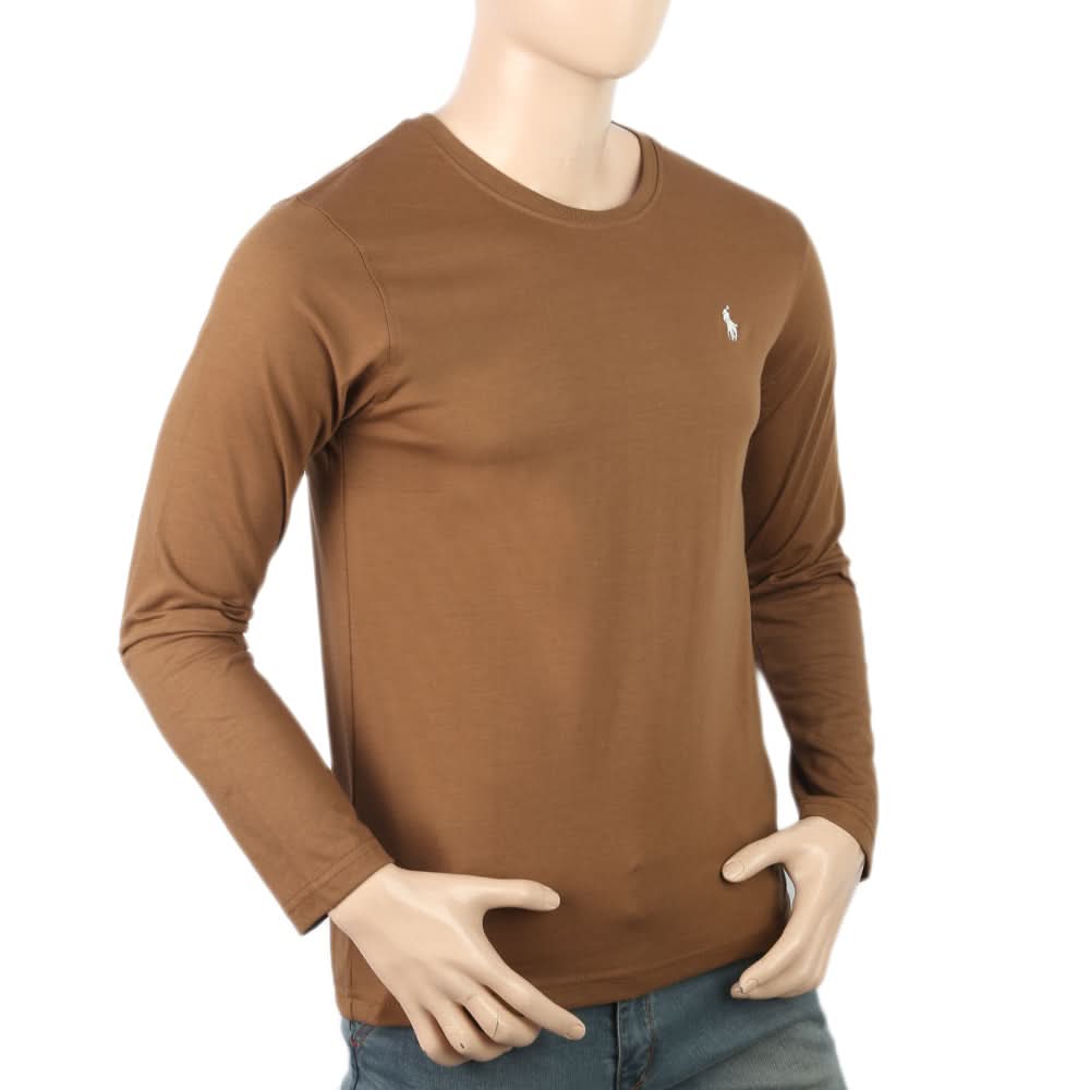 Men's Full Sleeves Logo T-Shirt - Dark Brown, Men, T-Shirts And Polos, Chase Value, Chase Value