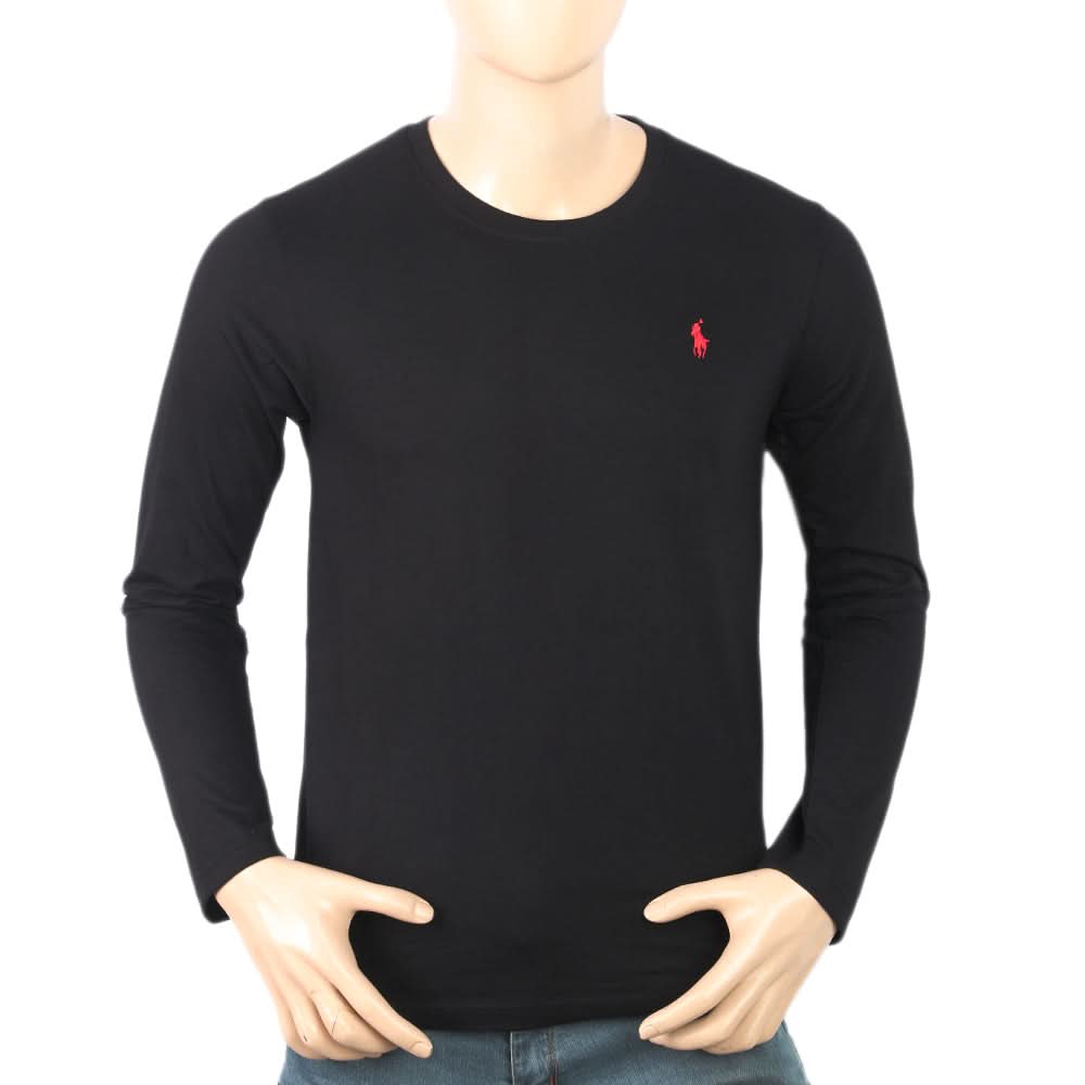 Men's Full Sleeves Logo T-Shirt - Black, Men, T-Shirts And Polos, Chase Value, Chase Value