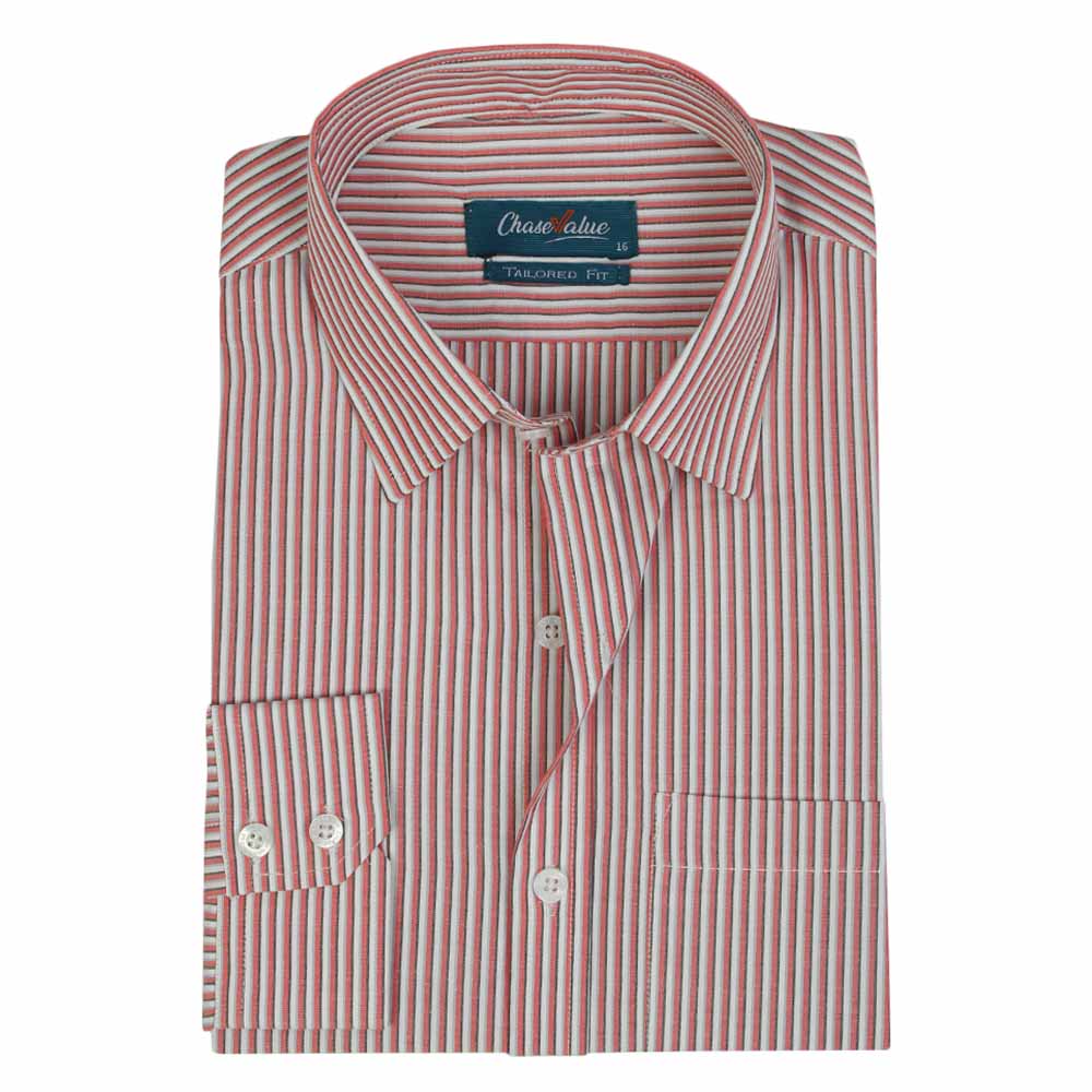 Men's Formal Stripe Shirt - Peach, Men's Shirts, Chase Value, Chase Value
