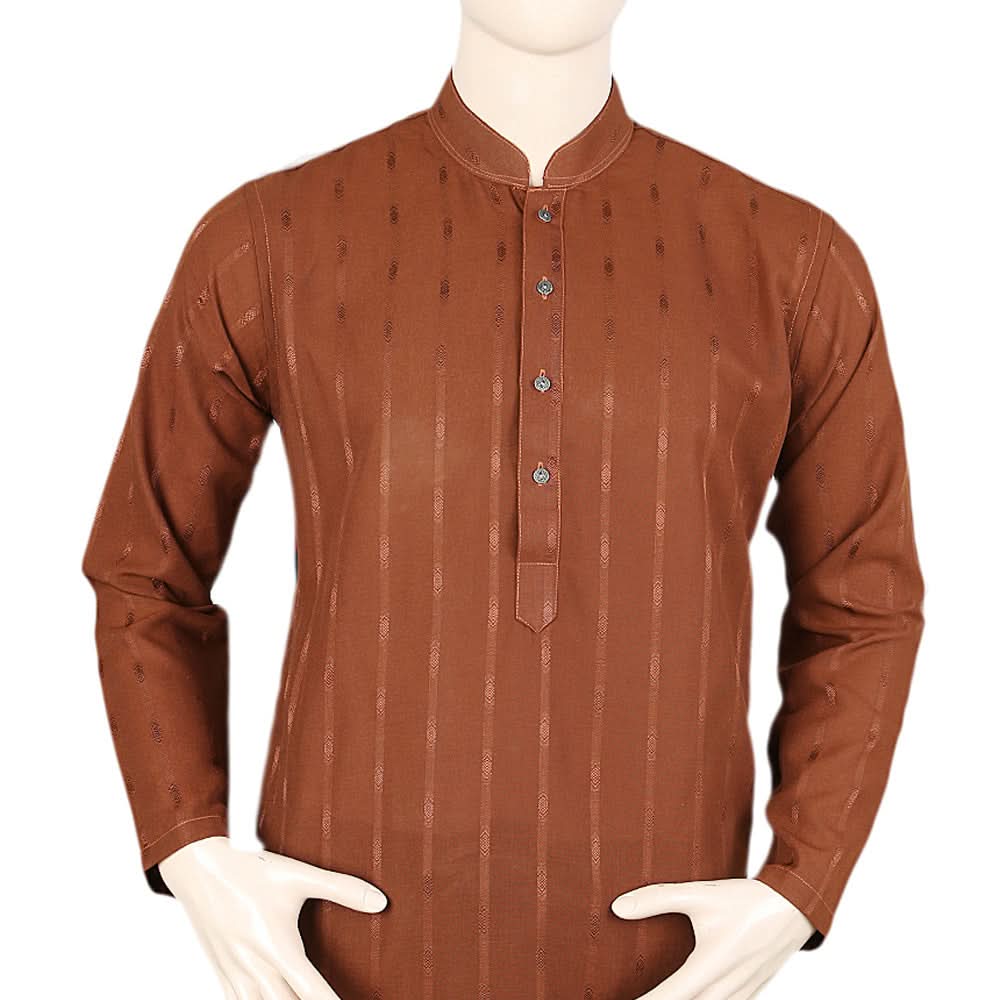 Men's Shalwar Kurta Band Collar -Jacquard- Brown, Men's Fashion, Chase Value, Chase Value