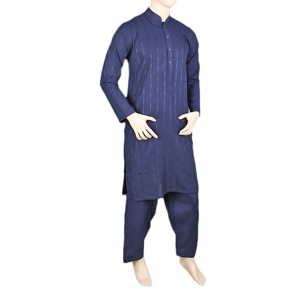 Men's Shalwar Kurta Band Collar -Jacquard-Navy Blue, Men's Fashion, Chase Value, Chase Value