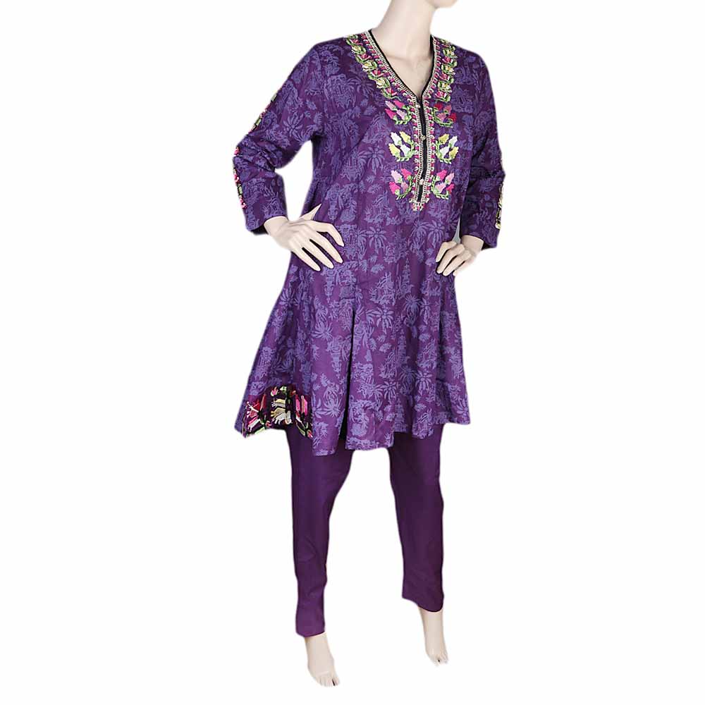 Women's Fancy Cotton 2 Piece Suit - Purple, Women, Shalwar Suits, Chase Value, Chase Value