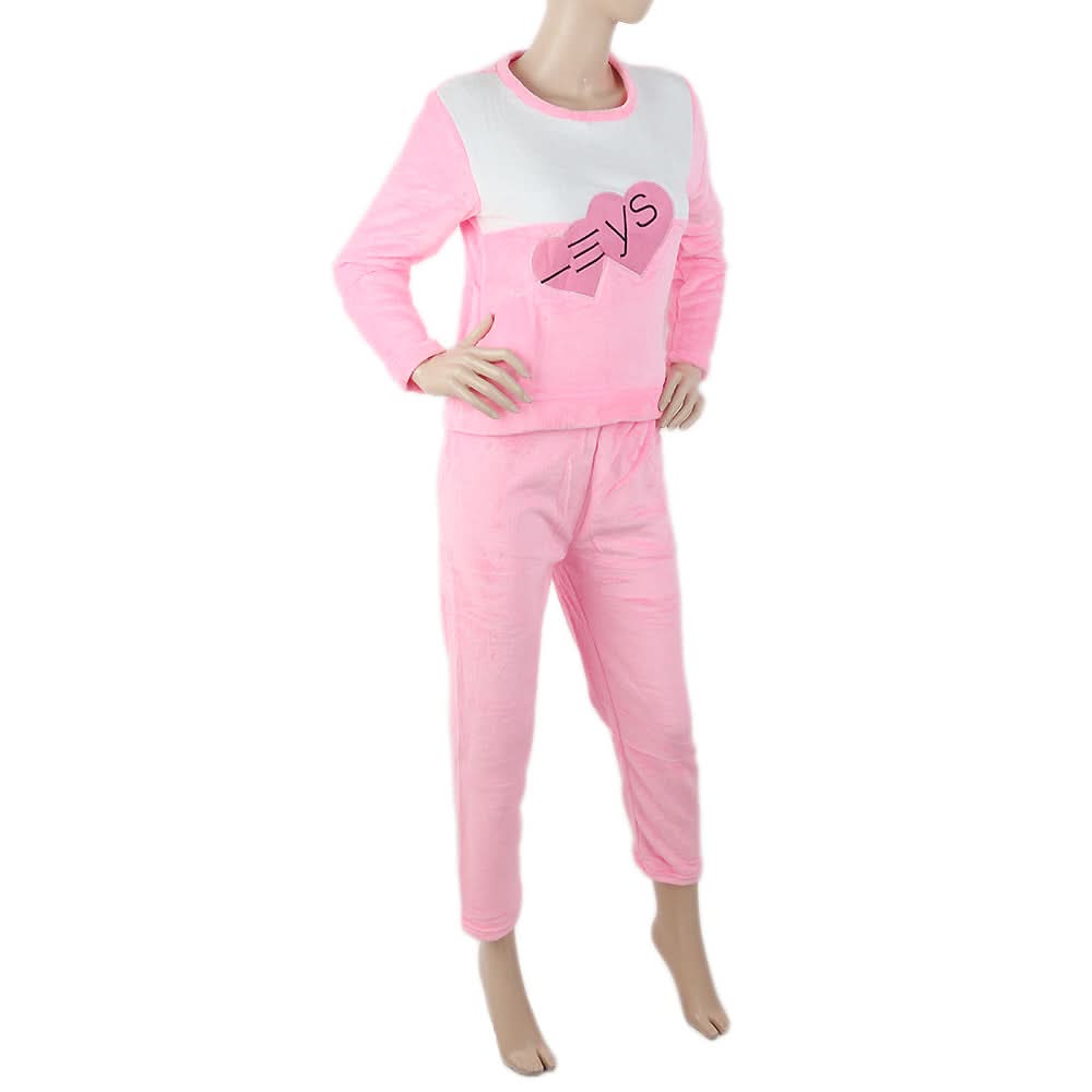 Women's Fleece Full Sleeves Night Suit - Pink, Women, Night Suit, Chase Value, Chase Value