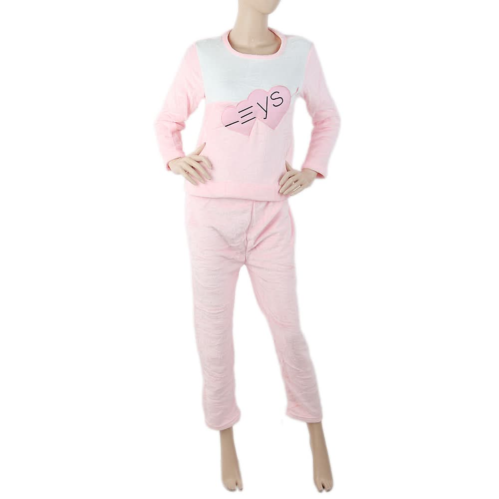 Women's Fleece Full Sleeves Night Suit - Light Pink, Women, Night Suit, Chase Value, Chase Value