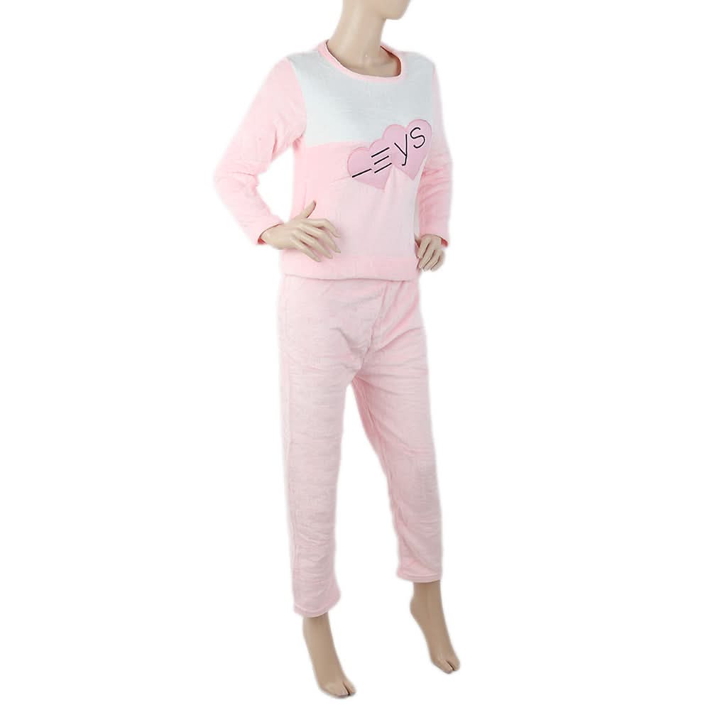 Women's Fleece Full Sleeves Night Suit - Light Pink, Women, Night Suit, Chase Value, Chase Value