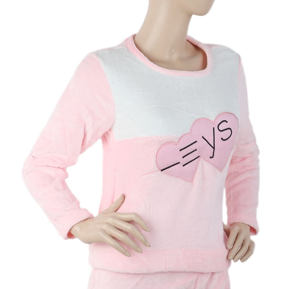 Women's Fleece Full Sleeves Night Suit - Light Pink, Women, Night Suit, Chase Value, Chase Value