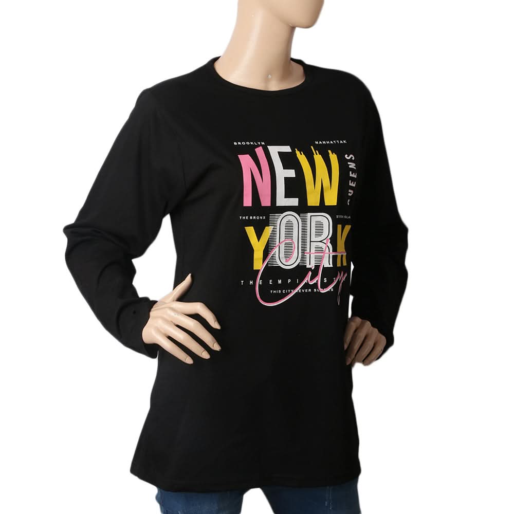 Women's Printed T. Shirt Full Sleeves - Black, Women, T-Shirts And Tops, Chase Value, Chase Value