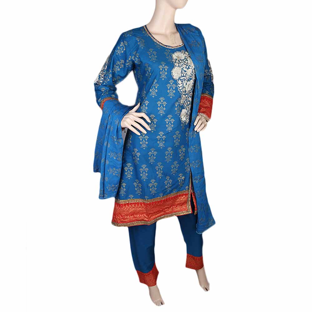 Women's Fancy Embroidered 3 Piece Suit - Steel Blue, Women, Shalwar Suits, Chase Value, Chase Value