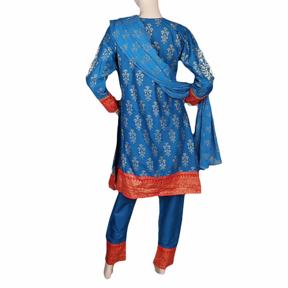 Women's Fancy Embroidered 3 Piece Suit - Steel Blue, Women, Shalwar Suits, Chase Value, Chase Value
