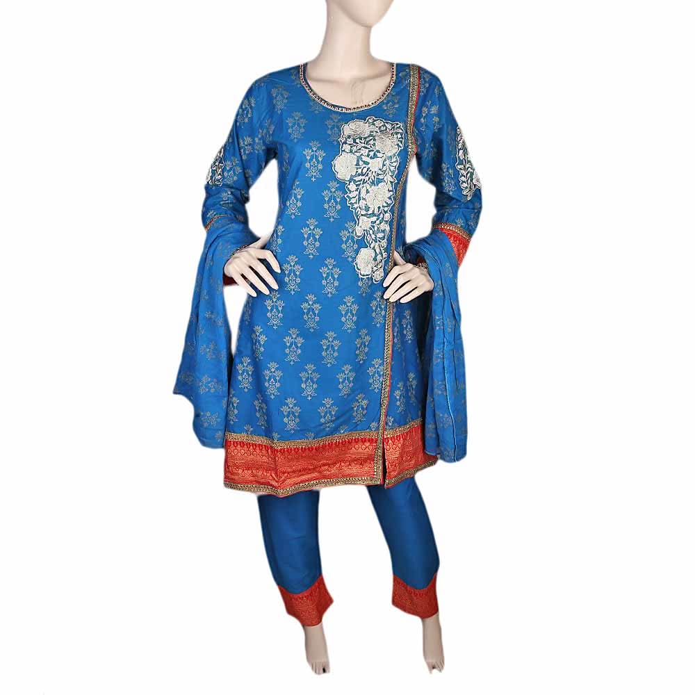 Women's Fancy Embroidered 3 Piece Suit - Steel Blue, Women, Shalwar Suits, Chase Value, Chase Value